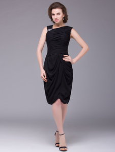 Robe mère de mariés plissée asymétrique noire de col V