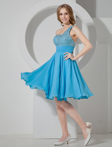 Robe fête de la rentrée A-ligne en chiffon à une épaule