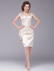 Robe mère de mariés en satin stretch champagne de col V