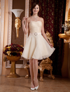 Mini robe de cocktail champagne bustier longueur genou