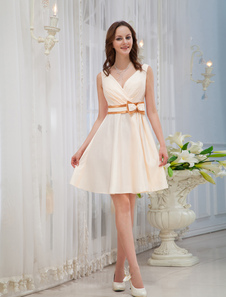 Champagne Prom robe Sash robe de Satin Bows