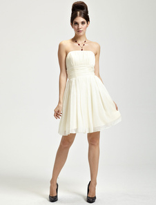 Mini robe de soirée A-ligne ivoire en chiffon bustier