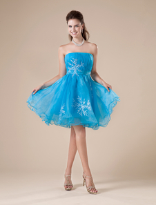Mini robe fête de la rentrée A-ligne bleue en tulle