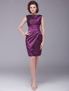 Robe mère de marié fourreau pourpre en taffetas et col trou de serrure longueur genou