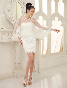 Robe de mariage fourreau de plage en organza ivoire fendu bustier mini