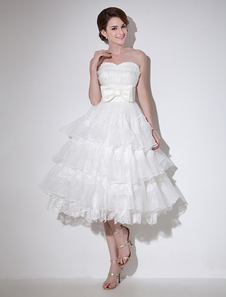 Robe de mariée gracieuse A-ligne ivoire en organza multicouche effet encolure coeur