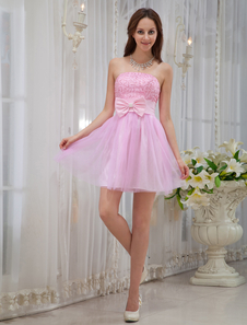 Robe prête à porter en tulle rose bustier avec paillettes