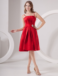 Robe fête de la rentrée rouge en Satin sans bretelles avec Empire taille