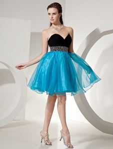 Robe de cérémonie A-ligne bicolore en organza bustier