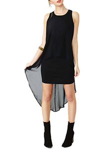 Populaire robe bodycon en polyester noir unicolore multicouche