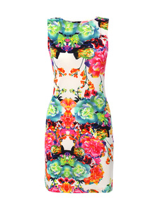 Magnétique robe droite à la mode multicolore imprimé florale et col ras du cou