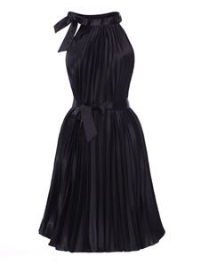 Robe Pour Femme Sans Manche Ruban Soie Noire de la mode