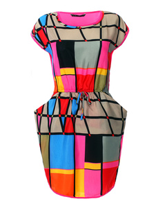 Magnétique mini robe douce multicolore imprimé géométrique et col ras du cou