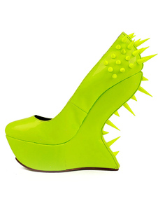 Chaussures cloutées en cuir véritable vernie vert fluo