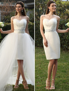 Robe mariée fourreau en organza ivoire avec strass