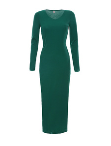 Robe longue en coton vert moulant de col en coeur