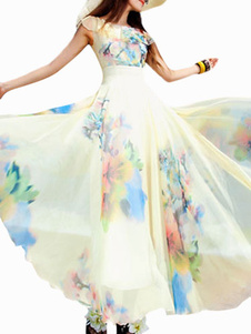 Robe longue en chiffon blanc imprimé fleuri