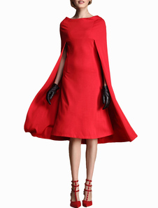 Poncho robe droite rouge de col bateau