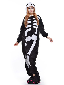 Costume Kigurumi motif squelette blanc noir