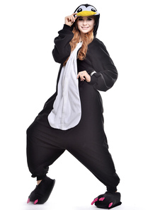 Combinaison pyjama pingouin noir textile polaire kigurumi adulte