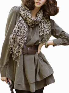 Belle robe droite synthétique vert forêt avec ceinture détail col rond et manches longues