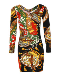 Fantastique mini robe style rétro en coton noir artistique détail col ras du cou et manches 3/4