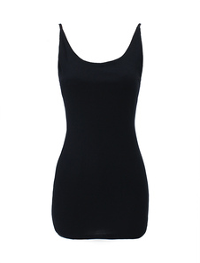 Magnétique mini robe noire sexy unicolore à bretelles et dos décolleté
