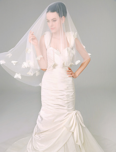 Voile à coude superbe d'une couche en tulle avec strass et dentelle