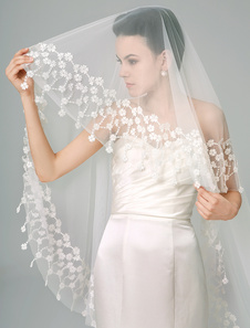 Romantique voile cathédrale d'une couche en tulle avec applique