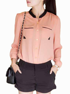 Blouse femme casual en chiffon rose unicolore