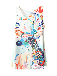 Fascinant débardeur féminin casual multicolore imprimé cerf