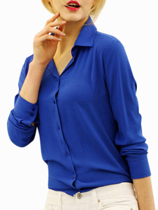 Blouse femme en chiffon unicolore avec bouton