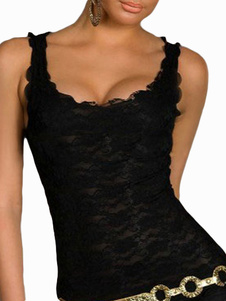 Débardeur féminin slim noir avec dentelle