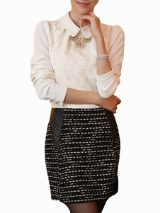 Blouse femme en chiffon blanc jacquard