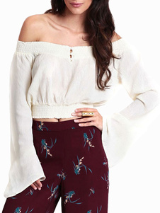 Blouse hors d'épaule en polyester blanc unicolore