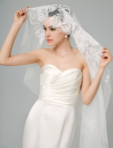 Voile cathédrale d'une couche en tulle avec applique et dentelle