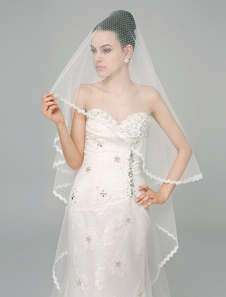 Voile cathédrale d'une couche en tulle brodé de fleur forme de cascade