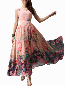 Robe maxi en chiffon imprimé fleuri