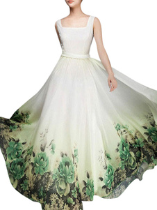 Robe maxi en chiffon vert clair imprimé fleuri