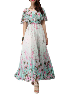 Robe maxi en chiffon imprimé fleuri à volants