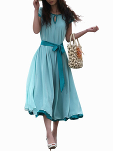 Robe maxi en chiffon unicolore de col trou de serrure