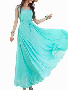 Robe surdimensionné en chiffon vert unicolore d'encolure dégagée