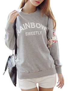 Sportwear large en coton gris imprimé lettres et fleur