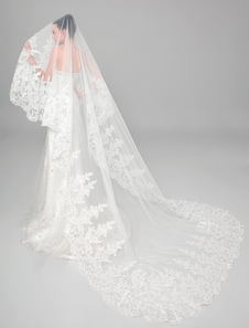 Voile cathédrale une couche en tulle avec applique