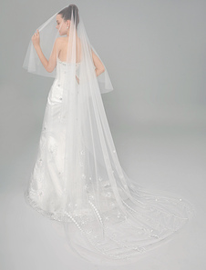 Voile chapelle une couche en tulle avec applique forme de cascade