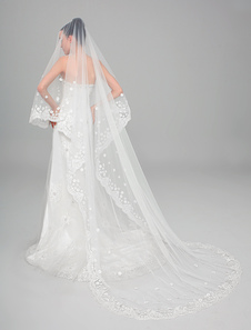 Voile cathédrale une couche en tulle avec applique