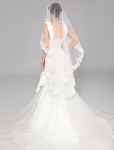 Voile de valse en vogue d'une couche en tulle avec strass et dentelle