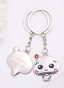 Personnalisé Couple doux métal champignon Keychains Set de 4