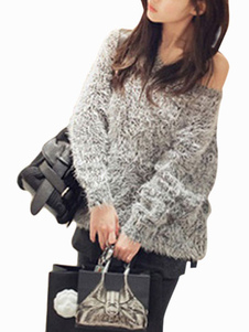 Pull mode gris unicolore surdimensionné