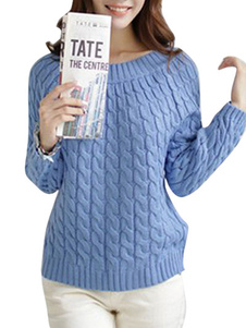 Charmant pull pour femme doux à tricoter unicolore manches longues